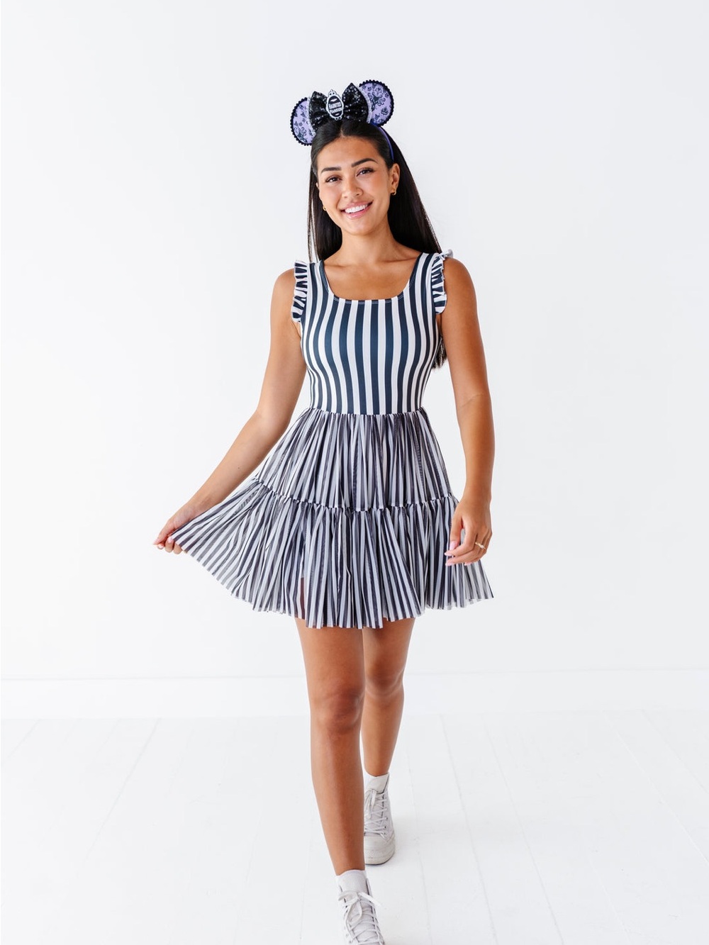 Midnight Stripe | ADULT Ruffle Mesh Dress